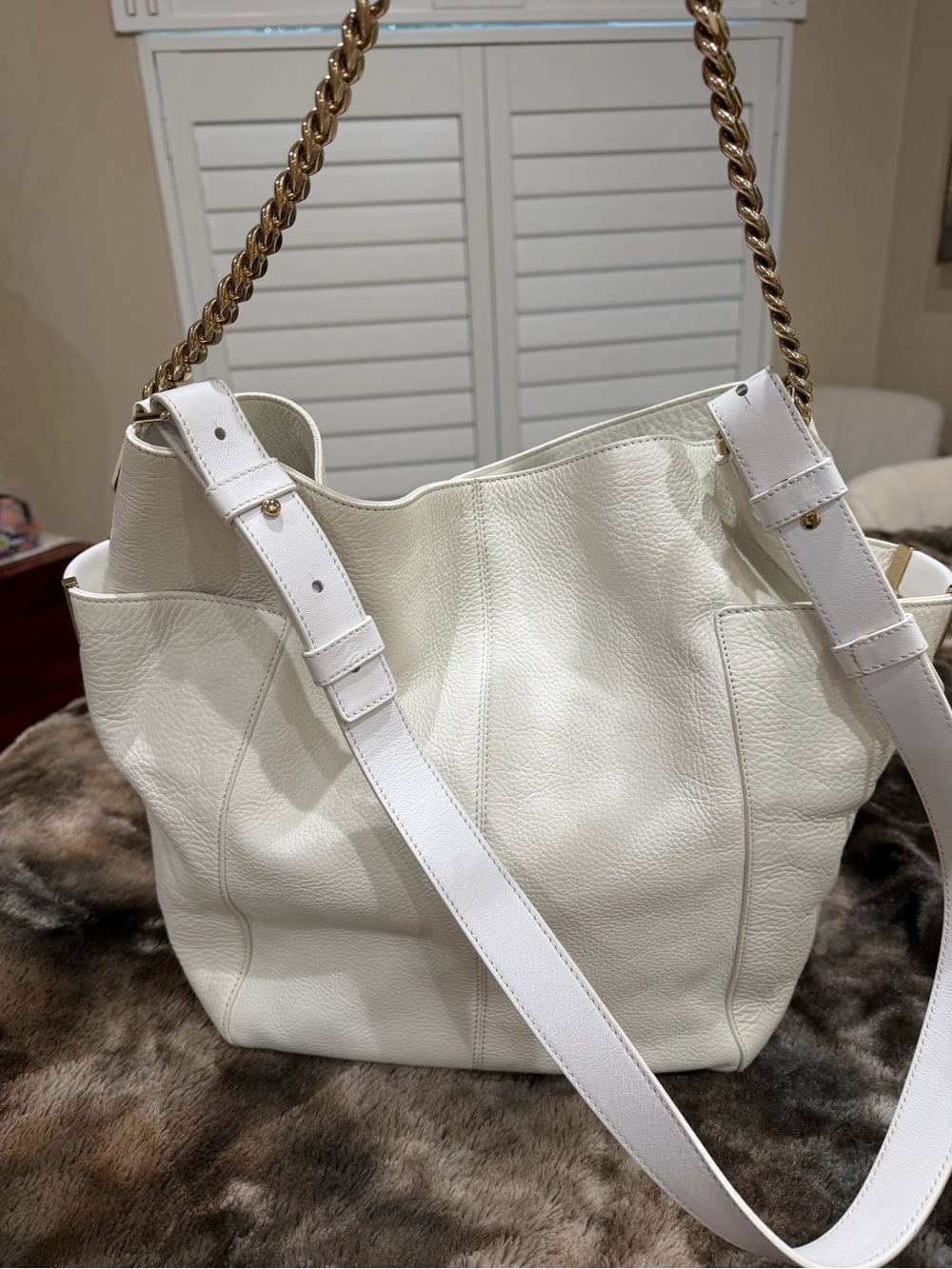 Jimmy Choo Anna Hobo White /Off-White Leather Tote Purse